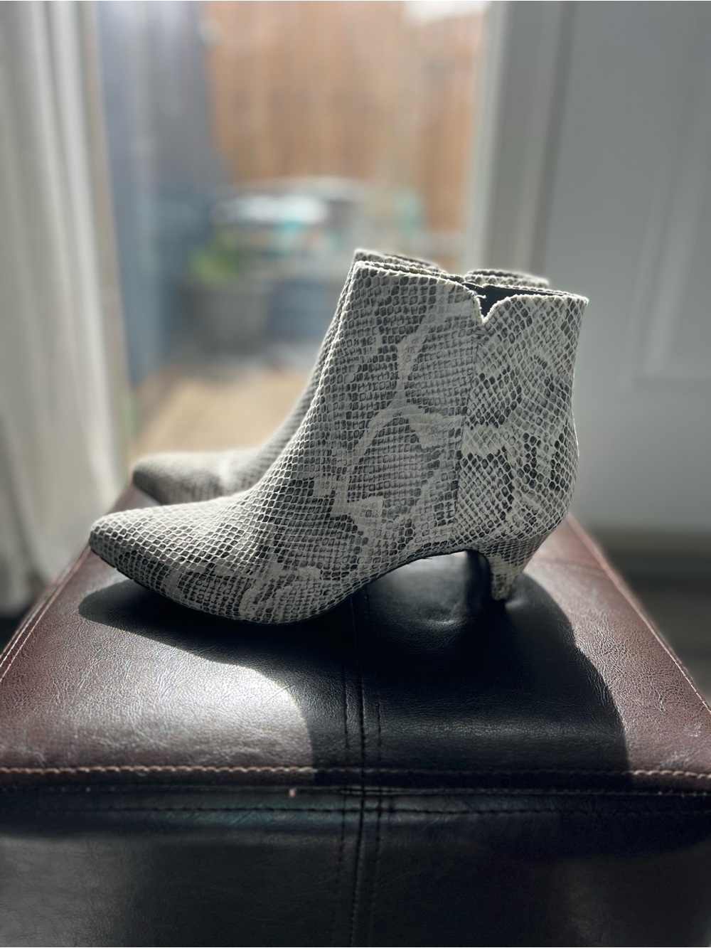 Kenneth Cole White Snake-Print Pointed Toe Ankle Booties